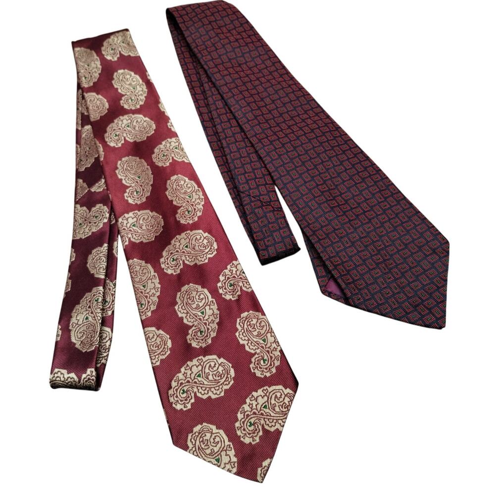 Polo Ralph Lauren Vintage Red Silk Ties Paisley Geometric Prints Lot of 2